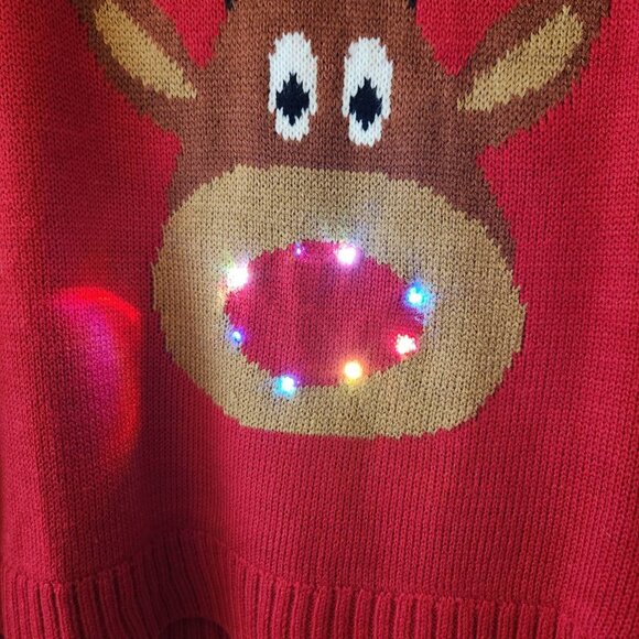 Light-Up Reindeer Sweater With LED Nose Red Size XL - Picture 4 of 14
